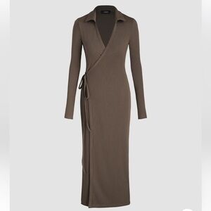 Cider Chocolate V-NECK SOLID MIDI wrap DRESS size XS